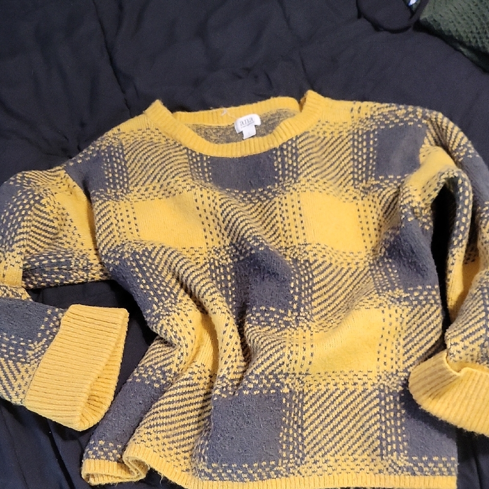 a.n.a Yellow Grey Buffalo Plaid Sweater Pullover Punk Pittsburgh